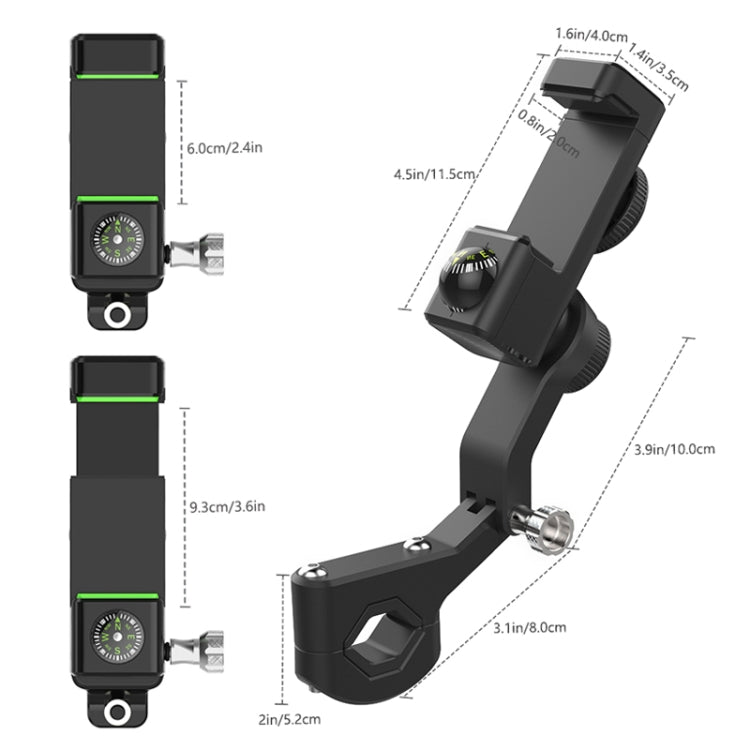Motorcycle Spherical Compass Phone Holder, Handlebar with Light (Black) - Holder by PMC TechLife | Online Shopping South Africa | PMC TechLife | Buy Now Pay Later Mobicred