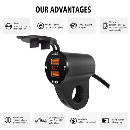 WUPP ZH-975B3 Motorcycle Aluminum Alloy Waterproof Mobile Phone Double QC3.0 Quick Charging Charger with Voltmeter(Black) - Battery Charger by WUPP | Online Shopping South Africa | PMC Jewellery | Buy Now Pay Later Mobicred