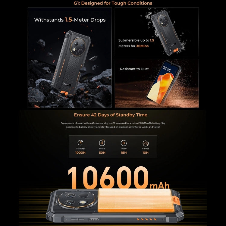 Oukitel G1 Rugged Phone, 6GB+256GB, Fingerprint Identification, 6.52 inch Android 14 T606 Octa Core, NFC, OTG, Network: 4G (Grey) - OUKITEL by OUKITEL | Online Shopping South Africa | PMC Jewellery | Buy Now Pay Later Mobicred