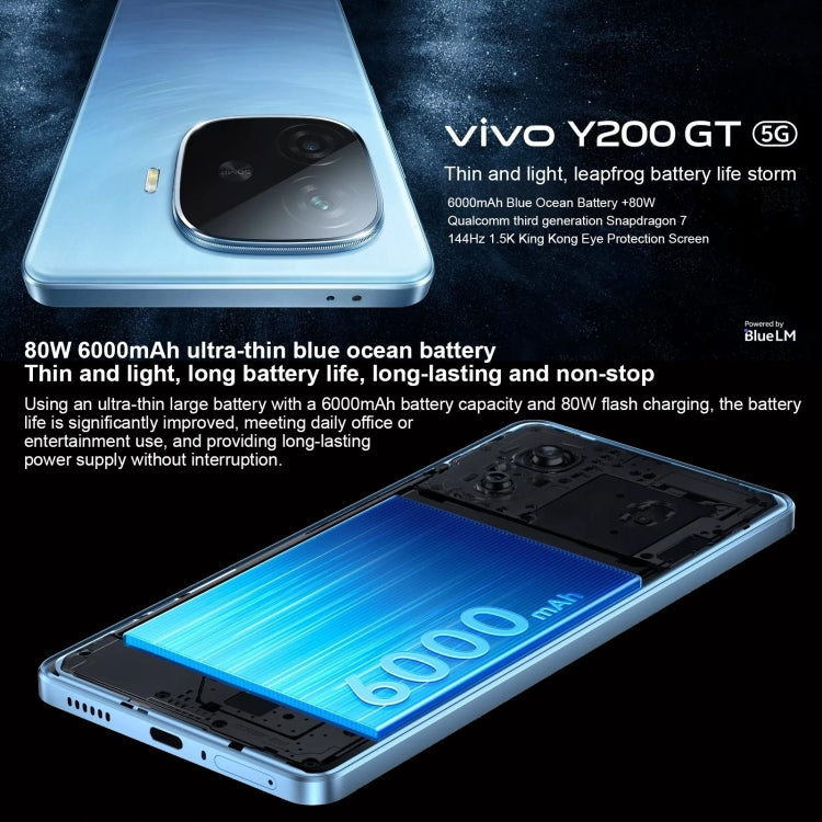 vivo Y200 GT, Dual Back Cameras, 8GB+128GB, Face ID Screen Fingerprint Identification, 6.78 inch Android 14.0 OriginOS 4 Snapdragon 7 Gen 3 Octa Core 2.63GHz, OTG, NFC, Network: 5G, Support Google Play (Blue) - vivo by vivo | Online Shopping South Africa | PMC Jewellery | Buy Now Pay Later Mobicred