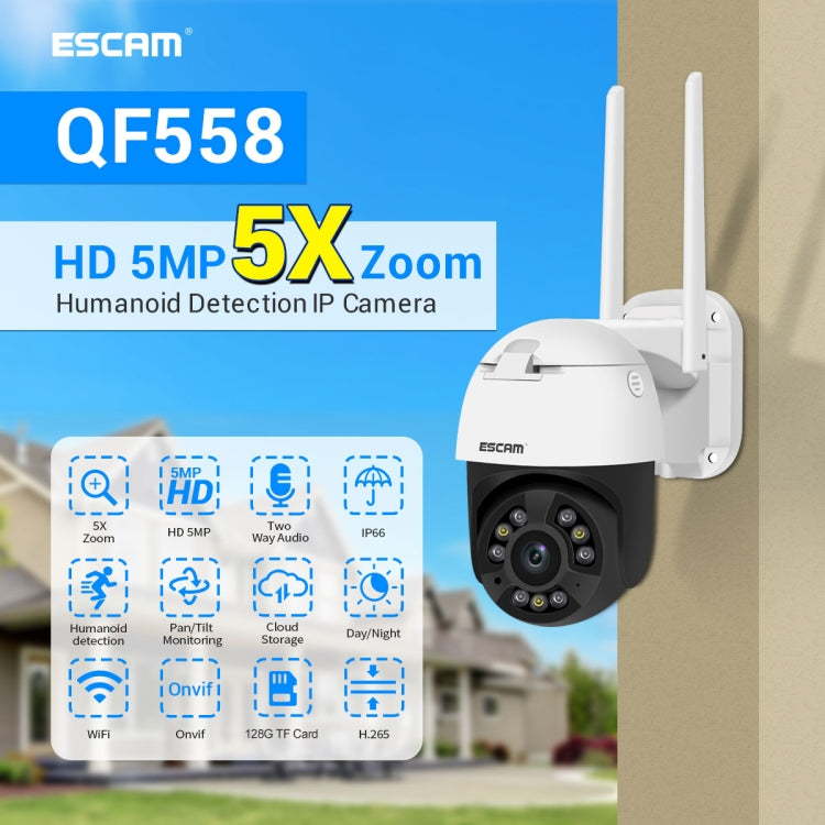 ESCAM QF558 5.0MP HD 5X Zoom Wireless IP Camera, Support Humanoid Detection, Night Vision, Two Way Audio, TF Card, EU Plug - Wireless Camera by ESCAM | Online Shopping South Africa | PMC Jewellery