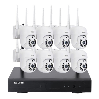 ESCAM WNK718 HD 3.0 Million Pixels 8-channel Wireless + 8IPC Wireless NVR Security System, EU Plug - Dome Camera by ESCAM | Online Shopping South Africa | PMC Jewellery