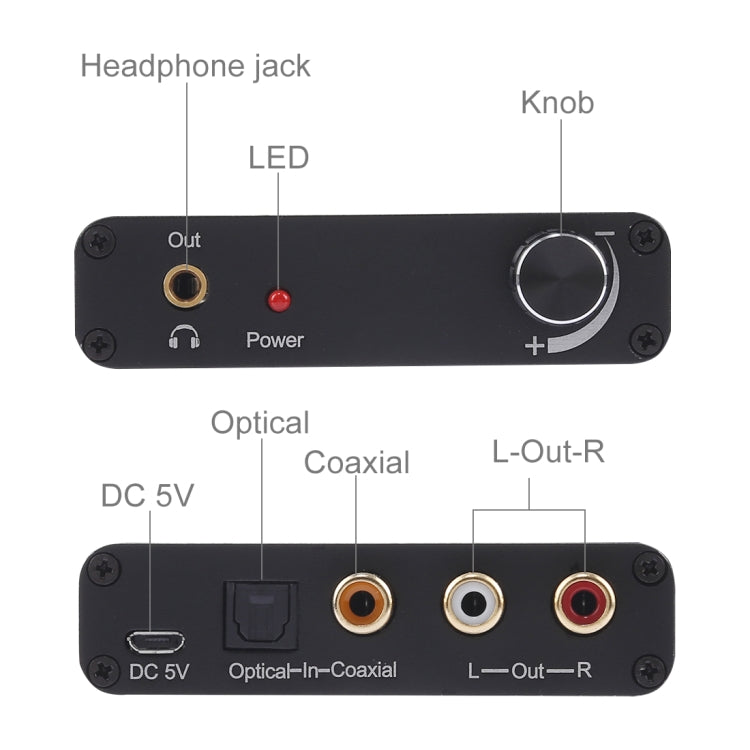 192KHz DAC Converter HD HIFI Optical to RCA+3.5mm Headphone 5.1 Channel Digital Audio Converter with Volume Control - Audio Signal Switcher by PMC Jewellery | Online Shopping South Africa | PMC Jewellery | Buy Now Pay Later Mobicred