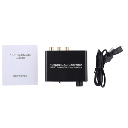 192KHz DAC Converter HD HIFI Optical to RCA+3.5mm Headphone 5.1 Channel Digital Audio Converter with Volume Control - Audio Signal Switcher by PMC Jewellery | Online Shopping South Africa | PMC Jewellery | Buy Now Pay Later Mobicred