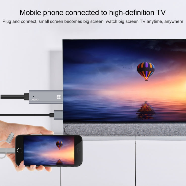 Onten OTN-7537A 3 in 1 1080P Mobile HD Screen Player Adapter Cable(Grey) - Wireless Display Dongle by Onten | Online Shopping South Africa | PMC Jewellery | Buy Now Pay Later Mobicred