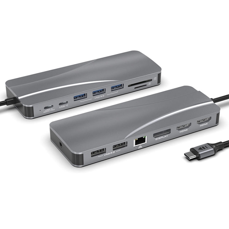 Rocketek HC451 Type-C to 60W PD + 4K HDMI + DP + 100M RJ45 14 in 1 HUB Adapter - USB HUB by ROCKETEK | Online Shopping South Africa | PMC Jewellery | Buy Now Pay Later Mobicred