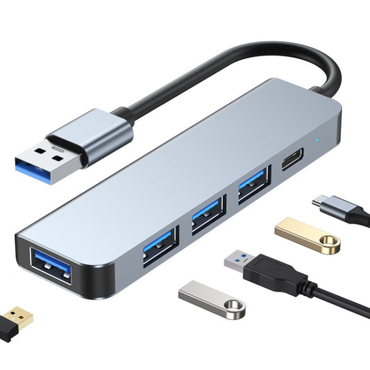 BYL-2301U 5 in 1 USB to USB3.0+USB2.0x3+USB-C / Type-C HUB Adapter, Cable Length: 10cm - USB HUB by PMC Jewellery | Online Shopping South Africa | PMC Jewellery | Buy Now Pay Later Mobicred