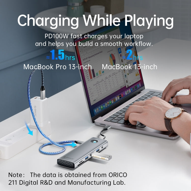 ORICO PW11-8PM Type-C / USB-C 8-in-1 5Gbps Multifunction Docking Station Card Reader (Dark Gray) - USB HUB by ORICO | Online Shopping South Africa | PMC Jewellery