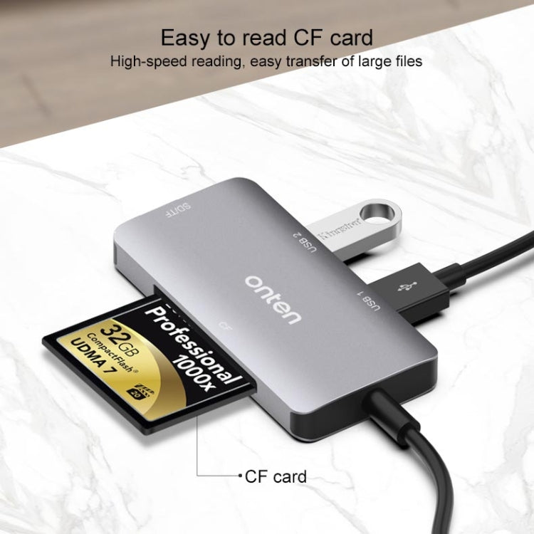 Onten 91882 5 In 1 USB3.0 x3 + SD + TF + CF Type-C / USB-C OTG Multi-function Card Reader - Card Reader by Onten | Online Shopping South Africa | PMC Jewellery | Buy Now Pay Later Mobicred