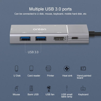 Onten 95113 8 In 1 USB 3.0 x2 + SD / TF + HDMI / VGA + 3.5mm Jack + Type-C / USB-C (PD 3.0) Multi-function HUB Converter Dock Station - USB HUB by Onten | Online Shopping South Africa | PMC Jewellery | Buy Now Pay Later Mobicred