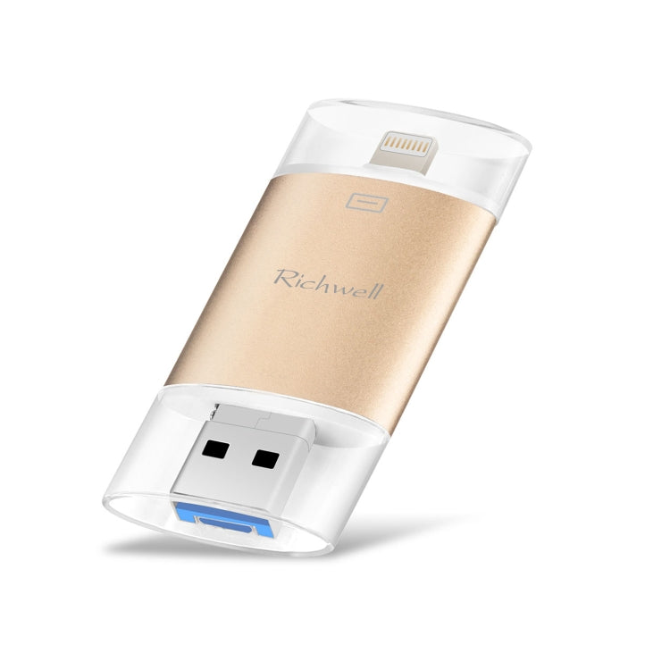 Richwell 3 in 1 128G Type-C + 8 Pin + USB 3.0 Metal Double Cover Push-pull Flash Disk with OTG Function(Gold) - U Disk & Card Reader by Richwell | Online Shopping South Africa | PMC Jewellery | Buy Now Pay Later Mobicred