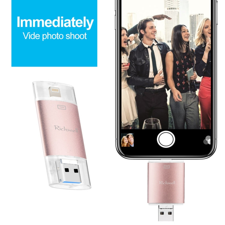 Richwell 3 in 1 32G Type-C + 8 Pin + USB 3.0 Metal Double Cover Push-pull Flash Disk with OTG Function(Black) - free shipping - PMC Jewellery - Order now!