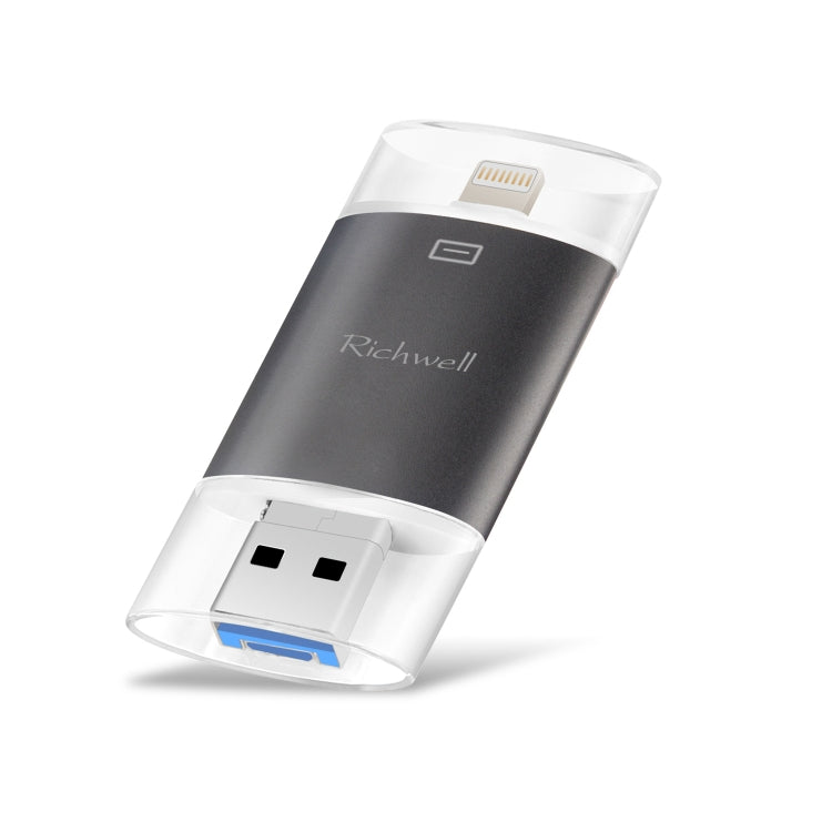 Richwell 3 in 1 16G Type-C + 8 Pin + USB 3.0 Metal Double Cover Push-pull Flash Disk with OTG Function(Black) - free shipping - PMC Jewellery - Order now!