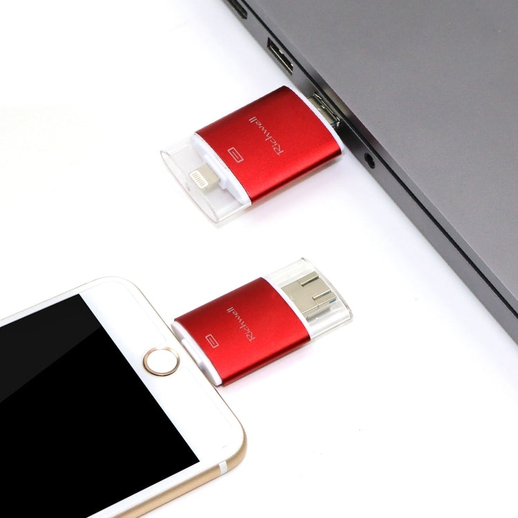 Richwell 3 in 1 16G Type-C + 8 Pin + USB 3.0 Metal Double Cover Push-pull Flash Disk with OTG Function(Silver) - free shipping - PMC Jewellery - Order now!