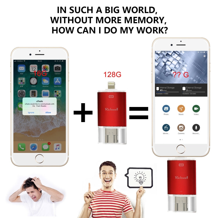 Richwell 3 in 1 16G Type-C + 8 Pin + USB 3.0 Metal Double Cover Push-pull Flash Disk with OTG Function(Silver) - free shipping - PMC Jewellery - Order now!