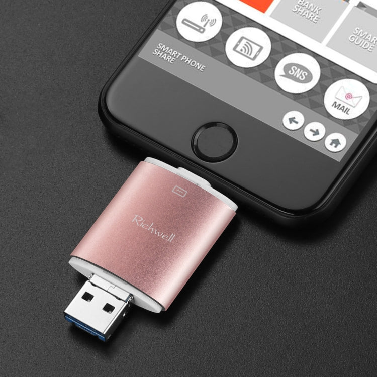 Richwell 3 in 1 16G Type-C + 8 Pin + USB 3.0 Metal Double Cover Push-pull Flash Disk with OTG Function(Silver) - free shipping - PMC Jewellery - Order now!