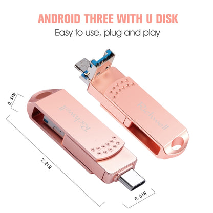 Richwell 3 in 1 32G Type-C + Micro USB + USB 3.0 Metal Flash Disk with OTG Function(Rose Gold) - U Disk & Card Reader by Richwell | Online Shopping South Africa | PMC Jewellery | Buy Now Pay Later Mobicred