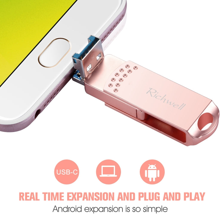 Richwell 3 in 1 128G Type-C + Micro USB + USB 3.0 Metal Flash Disk with OTG Function(Rose Gold) - free shipping - PMC Jewellery - Order now!