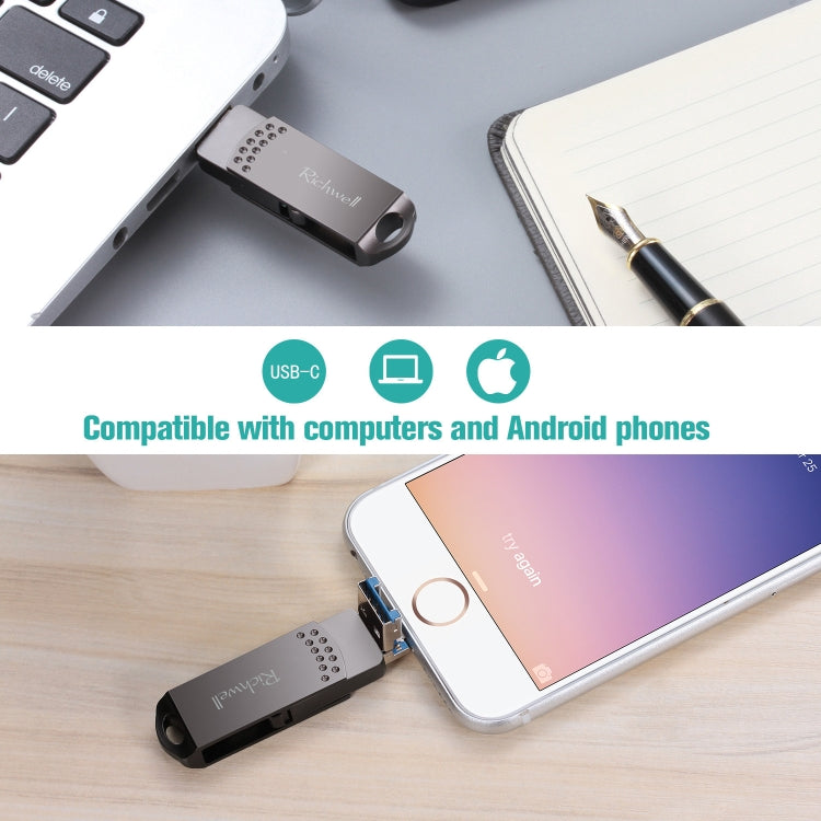 Richwell 32G Type-C + 8 Pin + USB 3.0 Metal Flash Disk with OTG Function(Rose Gold) - free shipping - PMC Jewellery - Order now!