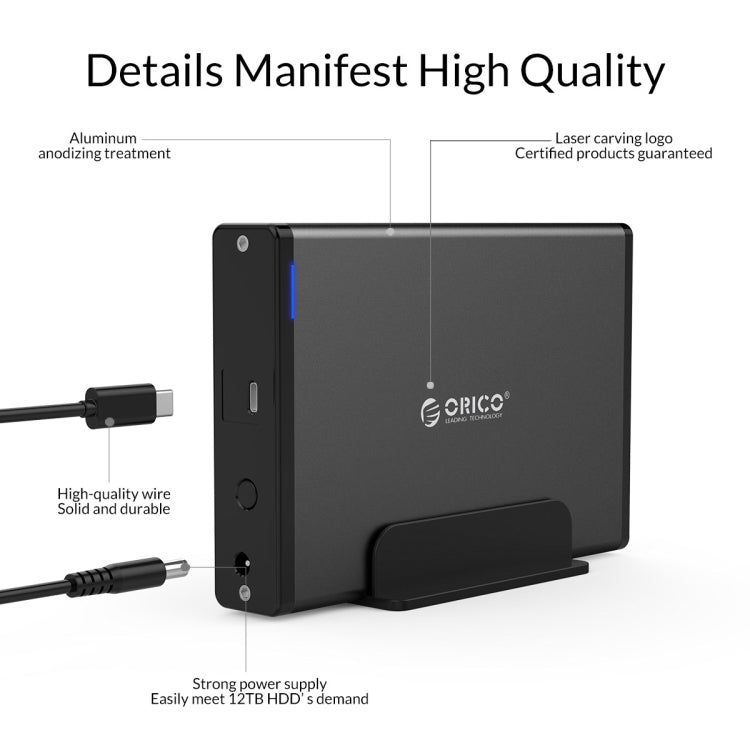 ORICO 7688C3 8TB 3.5 inch USB-C / Type-C Mobile HDD Enclosure with Detachable Base, Cable Length: 1m - HDD Enclosure by ORICO | Online Shopping South Africa | PMC Jewellery | Buy Now Pay Later Mobicred