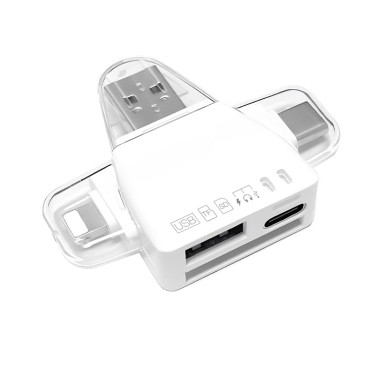 7 in 1 Card Reader USB + Type-C + 8 Pin + TF Card + SD Card + Earphone Adapter (White) -  by PMC Jewellery | Online Shopping South Africa | PMC Jewellery | Buy Now Pay Later Mobicred