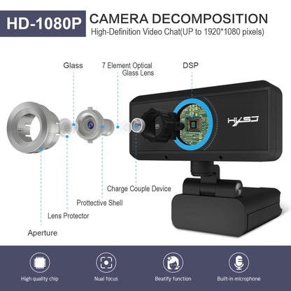 HXSJ S4 1080P Adjustable 180 Degree HD Manual Focus Video Webcam PC Camera with Microphone(Black) - HD Camera by HXSJ | Online Shopping South Africa | PMC Jewellery | Buy Now Pay Later Mobicred