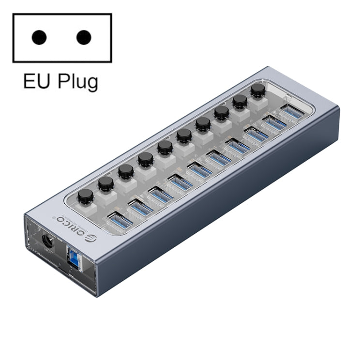 ORICO AT2U3-10AB-GY-BP 10 Ports USB 3.0 HUB with Individual Switches & Blue LED Indicator, EU Plug - USB 3.0 HUB by ORICO | Online Shopping South Africa | PMC Jewellery | Buy Now Pay Later Mobicred