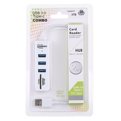 2 in 1 TF / SD Card Reader + 3 x USB 3.0 Ports to USB 3.0 HUB Converter, Cable Length: 26cm(White) - USB 3.0 HUB by PMC Jewellery | Online Shopping South Africa | PMC Jewellery | Buy Now Pay Later Mobicred