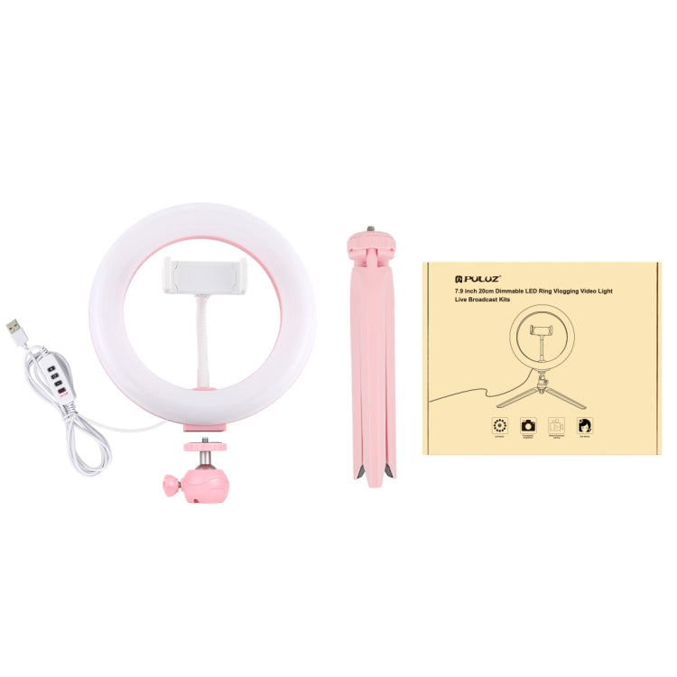 PULUZ 7.9 inch 20cm Light + Desktop Tripod Mount USB 3 Modes Dimmable Dual Color Temperature LED Curved Light Ring Vlogging Selfie Beauty Photography Video Lights with Phone Clamp(Pink) - Ring Light by PULUZ | Online Shopping South Africa | PMC Jewellery | Buy Now Pay Later Mobicred