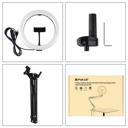 PULUZ 10.2 inch 26cm Ring Curved Light + Desktop Arm Stand USB 3 Modes Dimmable Dual Color Temperature LED Vlogging Selfie Photography Video Lights with Phone Clamp(Black) - Ring Light by PULUZ | Online Shopping South Africa | PMC Jewellery | Buy Now Pay Later Mobicred