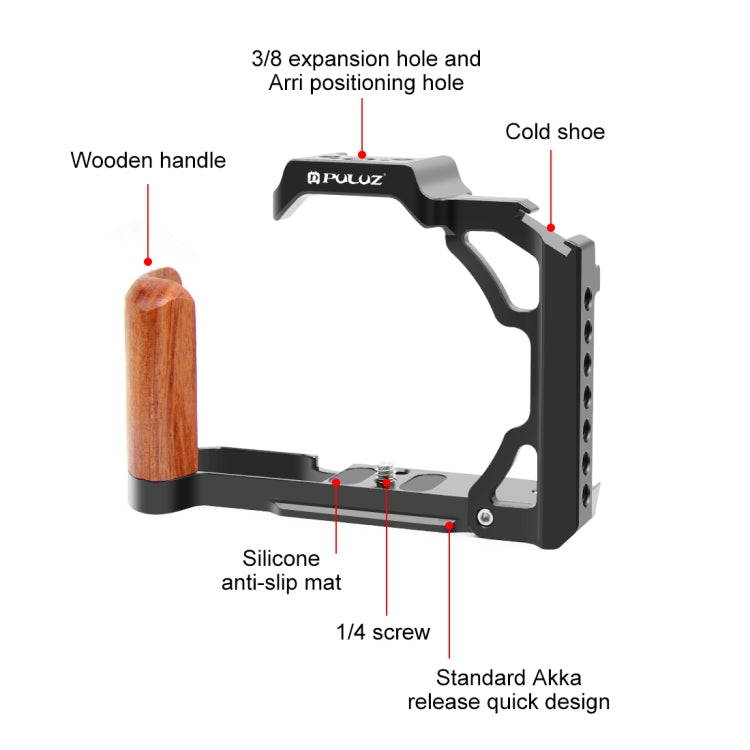 For Nikon ZFC PULUZ Wood Handle Metal Camera Cage Stabilizer Rig(Black) - Camera Cage by PULUZ | Online Shopping South Africa | PMC Jewellery