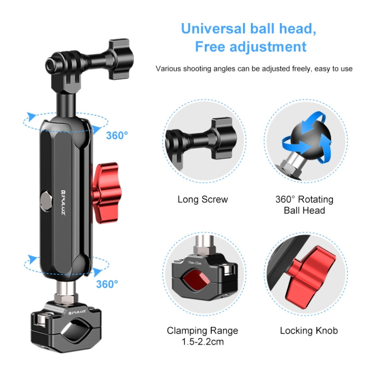 PULUZ Motorcycle Rearview Medium Clamp CNC Metal Magic Arm Rod Mount - Bicycle Handlebar Mount by PULUZ | Online Shopping South Africa | PMC TechLife | Buy Now Pay Later Mobicred