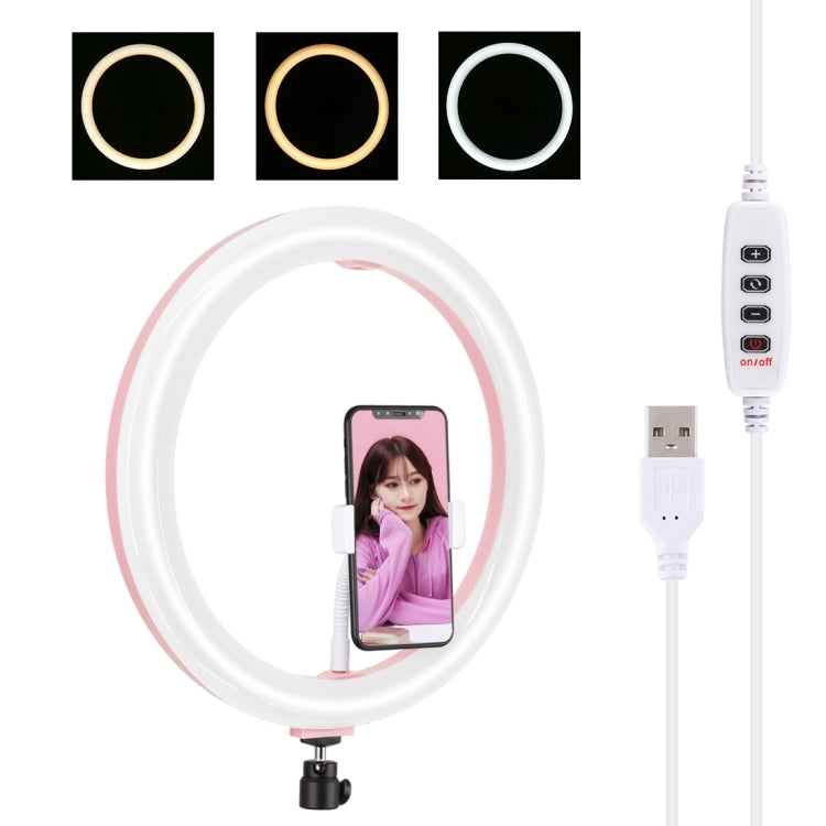 PULUZ 11.8 inch 30cm USB 3 Modes Dimmable Dual Color Temperature LED Curved Diffuse Light Ring Vlogging Selfie Photography Video Lights with Phone Clamp(Pink) - Ring Light by PULUZ | Online Shopping South Africa | PMC Jewellery | Buy Now Pay Later Mobicred