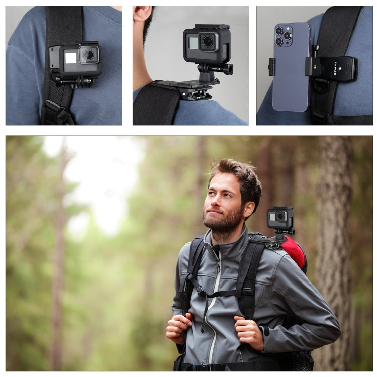 PULUZ 4 in 1 360 Degree Rotating Backpack Hat QR Clip Rec-mounts with Phone Clamp Kit - Backpack Clip by PULUZ | Online Shopping South Africa | PMC Jewellery | Buy Now Pay Later Mobicred