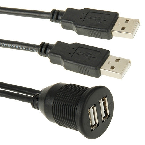 2 USB 2.0 Male to Female Extension Cable with Car Flush Mount, Length: 2m - DIY Cables by PMC Jewellery | Online Shopping South Africa | PMC Jewellery