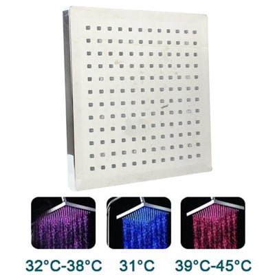 Square Temperature Sensor 3-Color (Blue / Pink / Red) LED Showerhead(Silver) - Shower Head by PMC TechLife | Online Shopping South Africa | PMC TechLife | Buy Now Pay Later Mobicred