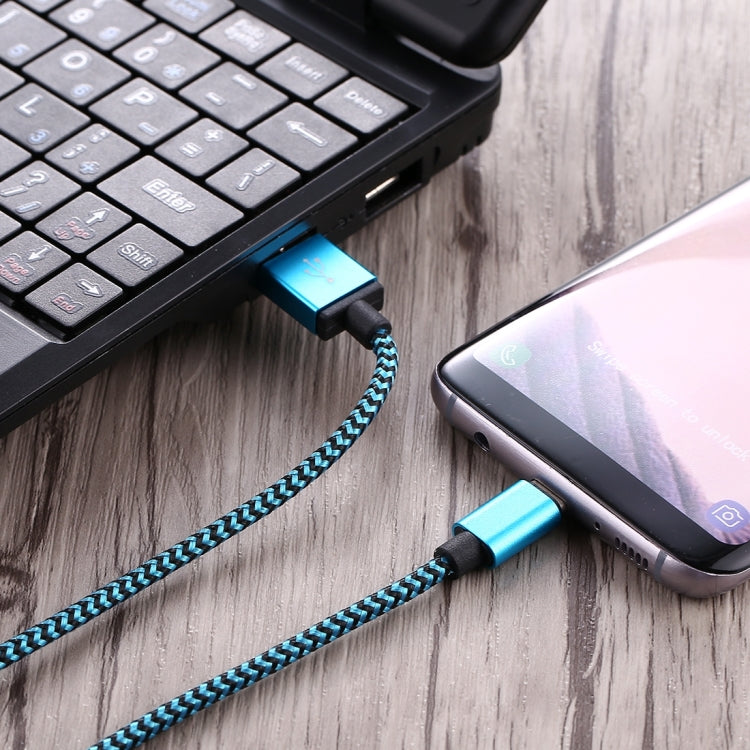 1m Woven Style USB-C / Type-C 3.1 to USB 2.0 Data Sync Charge Cable(Blue) - USB-C & Type-C Cable by PMC TechLife | Online Shopping South Africa | PMC TechLife | Buy Now Pay Later Mobicred