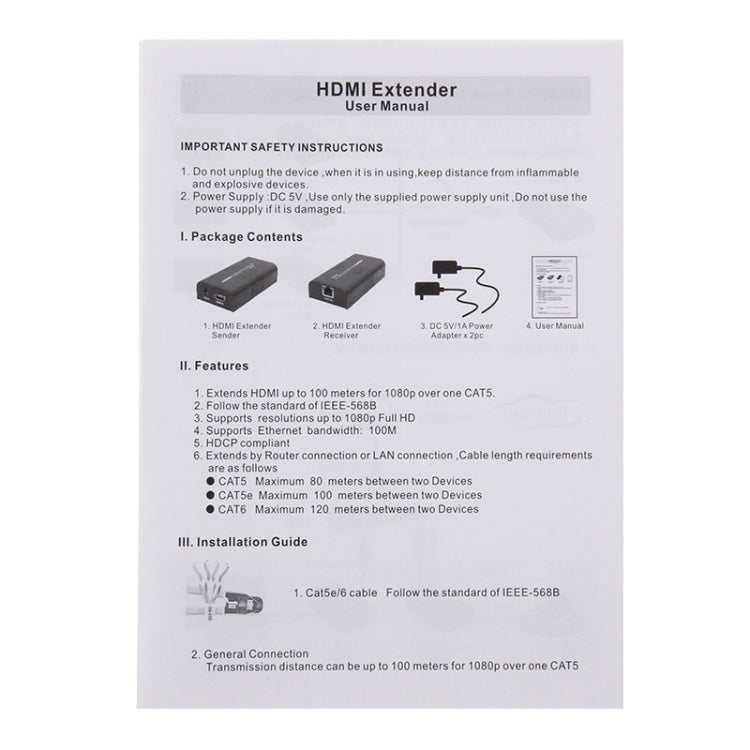 HDMI Extender over Single UTP CAT5e/6 Cable, Transmission Distance: 100m - Amplifier by PMC Jewellery | Online Shopping South Africa | PMC Jewellery | Buy Now Pay Later Mobicred
