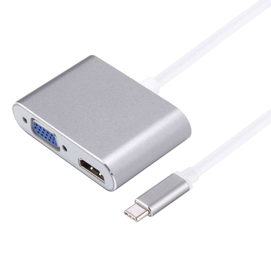 2 in 1 VGA & HDMI Female to USB-C / Type-C Male Hub Splitter Adapter(Grey) - Cable & Adapters by PMC Jewellery | Online Shopping South Africa | PMC Jewellery | Buy Now Pay Later Mobicred