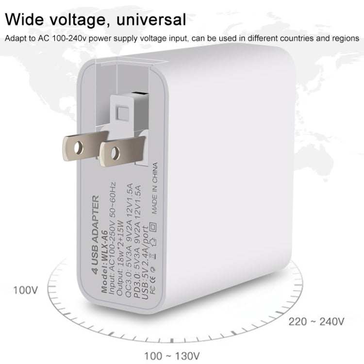WLX-A6 4 Ports Quick Charging USB Travel Charger Power Adapter, EU Plug - USB Charger by PMC Jewellery | Online Shopping South Africa | PMC Jewellery | Buy Now Pay Later Mobicred