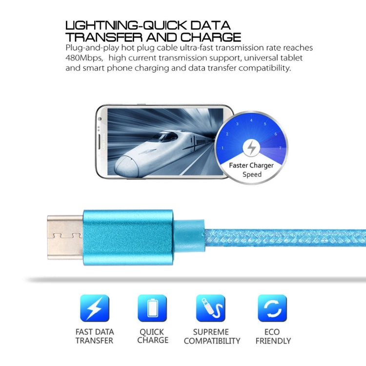 Knit Texture USB to USB-C / Type-C Data Sync Charging Cable, Cable Length: 3m, 3A Total Output, 2A Transfer Data(Blue) - USB-C & Type-C Cable by PMC Jewellery | Online Shopping South Africa | PMC Jewellery | Buy Now Pay Later Mobicred