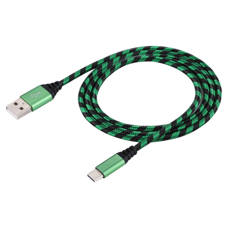 1m USB to USB-C / Type-C Nylon Weave Style Data Sync Charging Cable(Green) - USB-C & Type-C Cable by PMC TechLife | Online Shopping South Africa | PMC TechLife | Buy Now Pay Later Mobicred