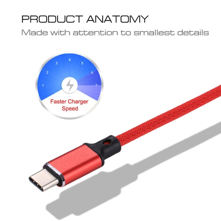1m 2A Output USB to USB-C / Type-C Nylon Weave Style Data Sync Charging Cable(Red) - USB-C & Type-C Cable by PMC TechLife | Online Shopping South Africa | PMC TechLife | Buy Now Pay Later Mobicred