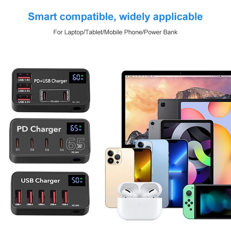 988B 5 in 1 DC 24V Dual USB-C/Type-C+3 USB Ports Multifunctional Digital Display Fast Charger - Multifunction Charger by PMC Jewellery | Online Shopping South Africa | PMC Jewellery | Buy Now Pay Later Mobicred