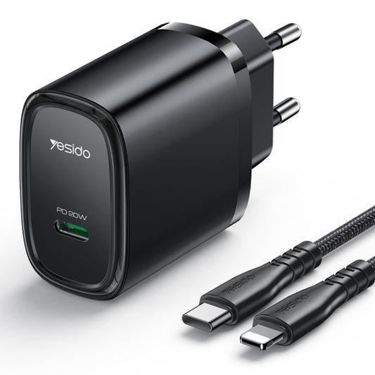 Yesido YC57BL PD 20W USB-C / Type-C Port Quick Charger with Type-C to 8 Pin Cable, EU Plug (Black) - USB Charger by Yesido | Online Shopping South Africa | PMC Jewellery | Buy Now Pay Later Mobicred