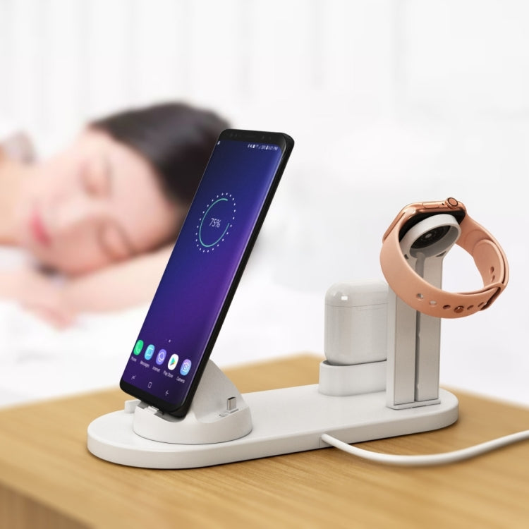 HQ-UD15 5 in 1 Micro USB + USB-C / Type-C + 8 Pin Interface Phone Charging Base with 8 Pin Earphone Charging Interface & Watch Stand, Without Wireless Charger(White) - Multifunction Charger by PMC Jewellery | Online Shopping South Africa | PMC Jewellery | Buy Now Pay Later Mobicred