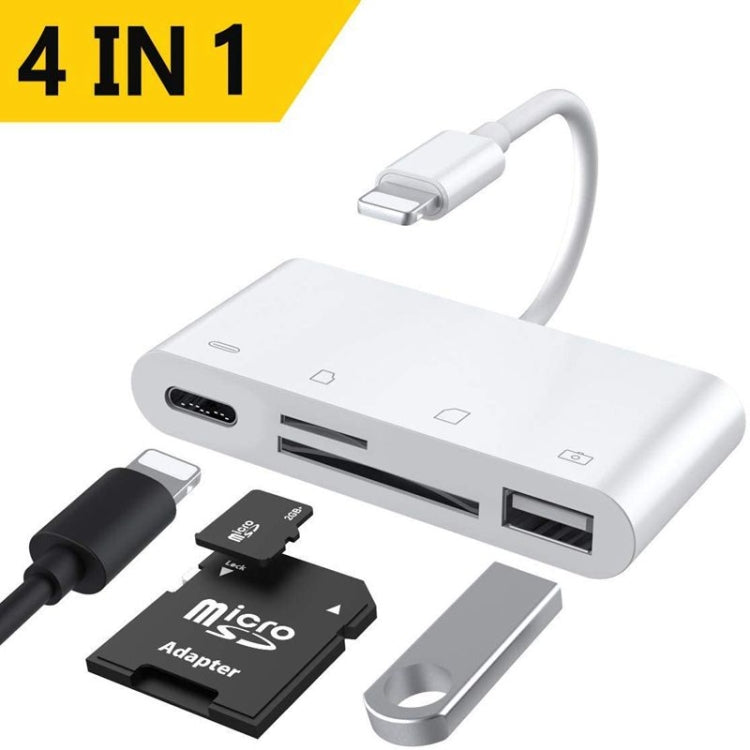ZS-S1827 4 in 1 SD Card + TF Card + 8 Pin Charge + USB Interface to 8 Pin Interface Camera Reader Adapter, Support All iOS System - Converter & Adapter by PMC Jewellery | Online Shopping South Africa | PMC Jewellery | Buy Now Pay Later Mobicred