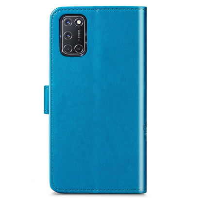 For OPPO A72/A52/A92 Four-leaf Clasp Embossed Buckle Mobile Phone Protection Leather Case with Lanyard & Card Slot & Wallet & Bracket Function(Blue) - OPPO Cases by PMC Jewellery | Online Shopping South Africa | PMC Jewellery | Buy Now Pay Later Mobicred