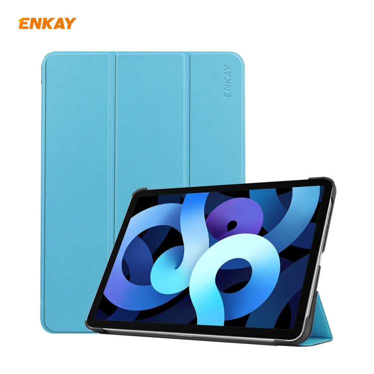 For iPad Air 11 2024 / Pro 11 2018 / Air 10.9 2022 ENKAY 3-folding Plastic Leather Smart Tablet Case(Light Blue) - iPad Air (2022) / (2020) 10.9 Cases by ENKAY | Online Shopping South Africa | PMC Jewellery | Buy Now Pay Later Mobicred