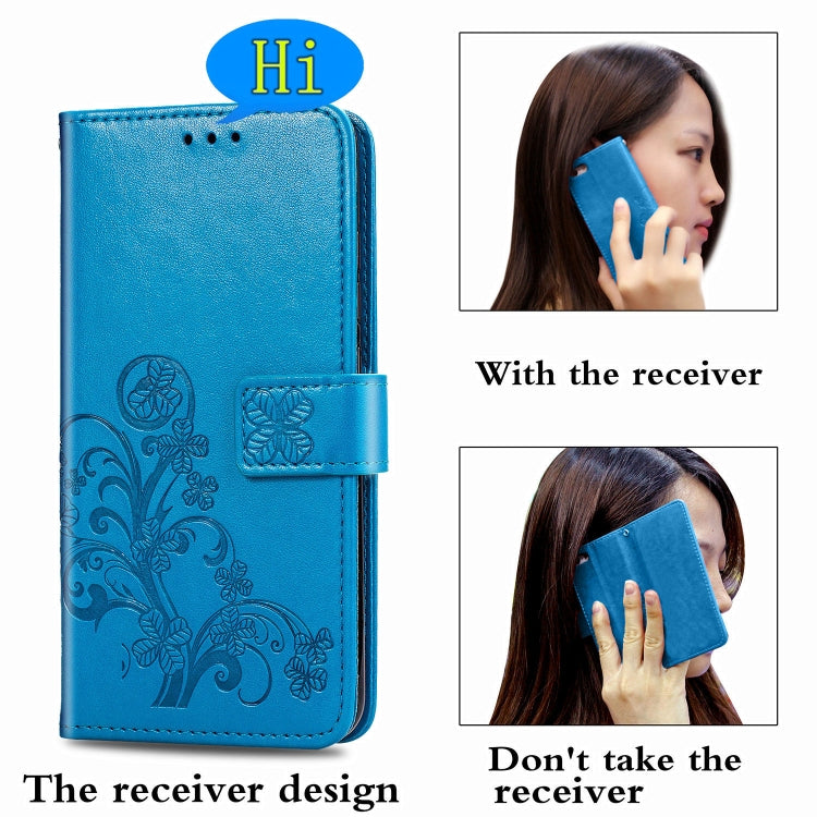 For Oppo A53 2020 Four-leaf Clasp Embossed Buckle Mobile Phone Protection Leather Case with Lanyard & Card Slot & Wallet & Bracket Function(Blue) - OPPO Cases by PMC Jewellery | Online Shopping South Africa | PMC Jewellery | Buy Now Pay Later Mobicred